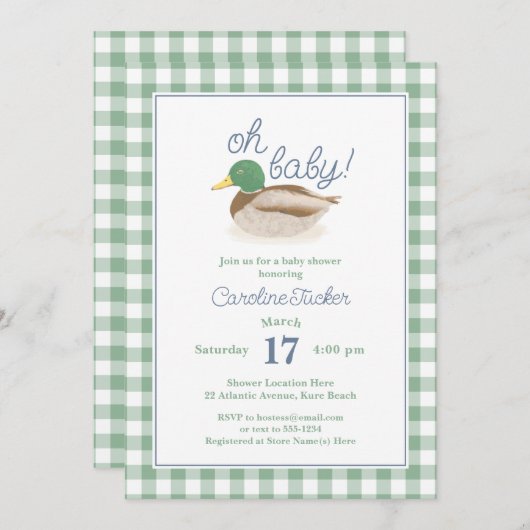 Mallard Duck OH BABY Country Hunting Baby Show Einladung (Vorne/Hinten)