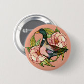 Mallard Duck Peony Nature Lovers Button (Vorne & Hinten)