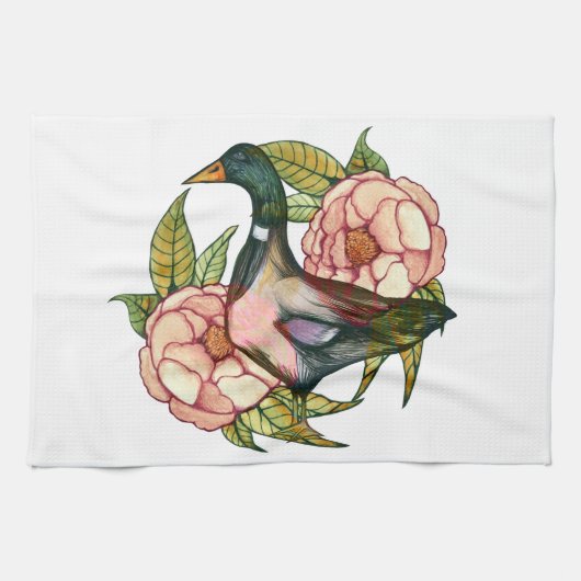 Mallard Duck Peony Nature Lovers Geschirrtuch (Horizontal)