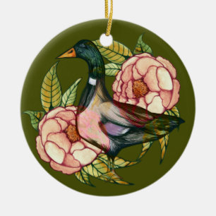 Mallard Duck Peony Nature Lovers Keramik Ornament