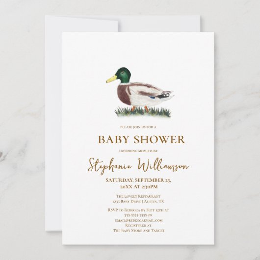 Mallard Duck | QR Code Geschenk Registry Baby Dusc Einladung (Vorderseite)