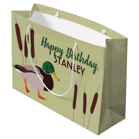 Mallard Duck Realistische Illustration Personalisi Große Geschenktüte (Rückseite Schrägansicht)