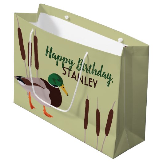 Mallard Duck Realistische Illustration Personalisi Große Geschenktüte (Vorderseite Schrägansicht)