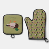 Mallard Duck Realistische Illustration Personalisi Ofenhandschuh & Topflappen-Set (Vorderseite)