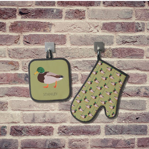 Mallard Duck Realistische Illustration Personalisi Ofenhandschuh & Topflappen-Set