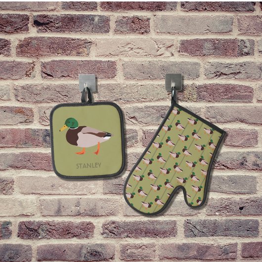 Mallard Duck Realistische Illustration Personalisi Ofenhandschuh & Topflappen-Set