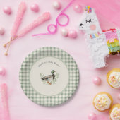 Mallard Duck Sage Green Gingham Baby Shower Pappteller (Party)