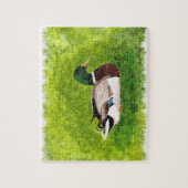 Mallard Duck sitzend in der Grasmalerei, Puzzle (Vertikal)