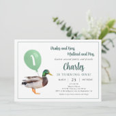 Mallard Duck Thema 1. Geburtstag Party Einladung (Stehend Vorderseite)