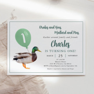 Mallard Duck Thema 1. Geburtstag Party Einladung