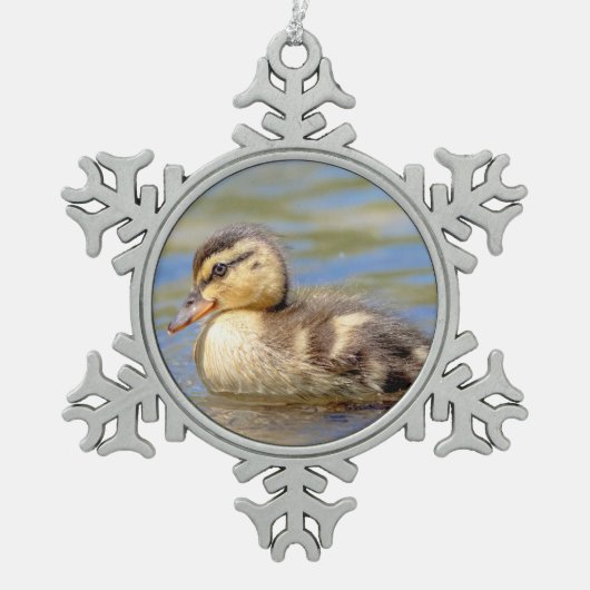 Mallard Duckling Schneeflocken Zinn-Ornament (Vorderseite)