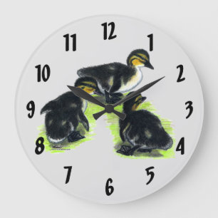Mallard Ducklings Large Clock Große Wanduhr
