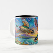 MALLARD DUCKS FLIEGEN ZWEI-TONKAFFEE-TASSE ZWEIFARBIGE TASSE (Vorderseite Links)