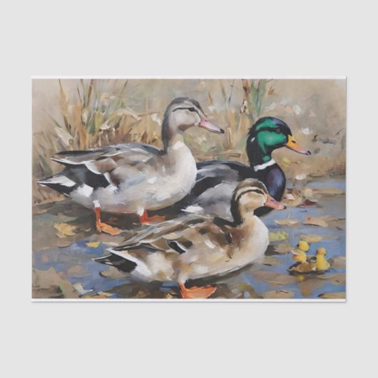 Mallard Ducks Watercolor Decoupage Seidenpapier (Vorderseite)