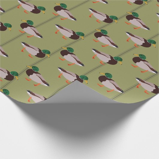 Mallard Encks mit Olive Green Strips Geschenkpapier (Ecke)