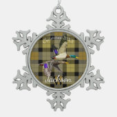 Mallard-Enten auf Kariert Schneeflocken Zinn-Ornament (Vorderseite)