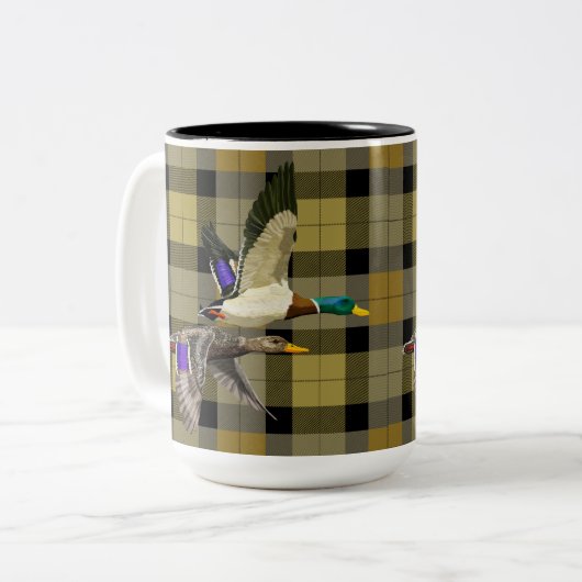 Mallard-Enten auf Kariert Zweifarbige Tasse (Vorderseite Links)