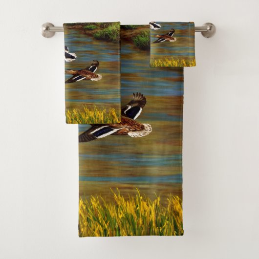 Mallard Enten fliegen über Teich Badhandtuch Set (Insitu)