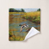 Mallard Enten fliegen über Teich Badhandtuch Set (Waschlappen)