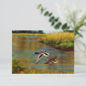 Mallard Enten fliegen über Teich Einladung (Stehend Vorderseite)