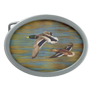 Mallard Enten fliegen über Teich Ovale Gürtelschnalle