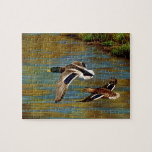 Mallard Enten fliegen über Teich Puzzle