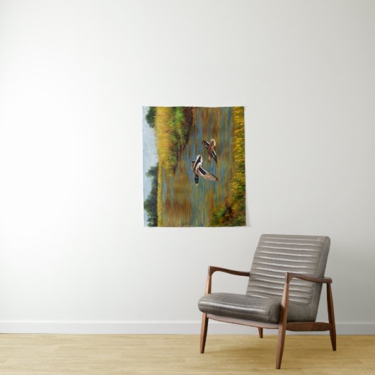 Mallard Enten fliegen über Teich Wandteppich (Beispiel)