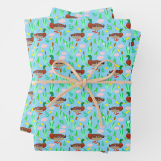 Mallard Enten in einem Sumpflandmuster Geschenkpapier Set