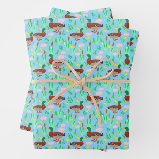 Mallard Enten in einem Sumpflandmuster Geschenkpapier Set (Beispiel)