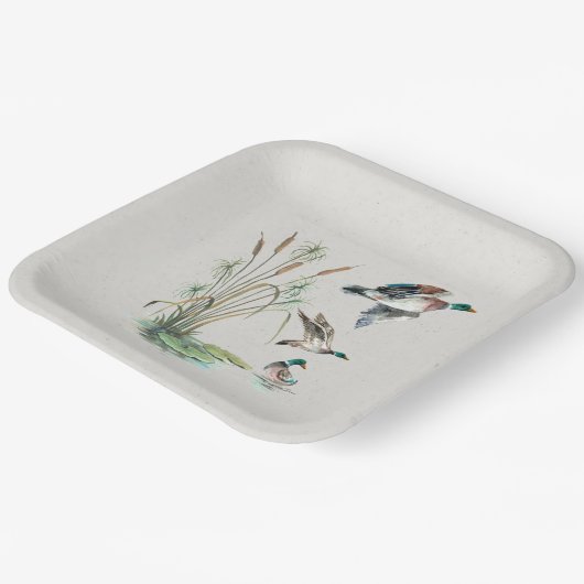 Mallard Enten und Cattails Pappteller (Gewinkelt)