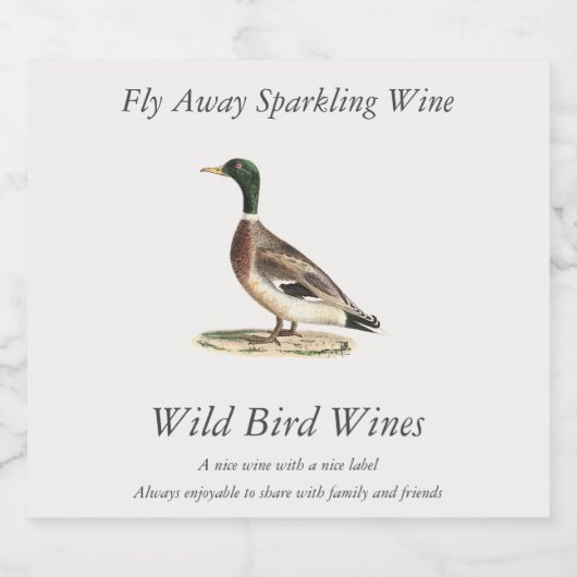 Mallard oder Wilde Ente (Anas platyrhynchos) Schaumweinetikett (Einzelnes Label)
