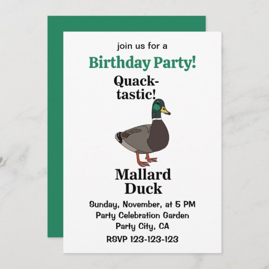 Mallard Quack-Tastic Duck Birthday Party Einladung (Vorne/Hinten)