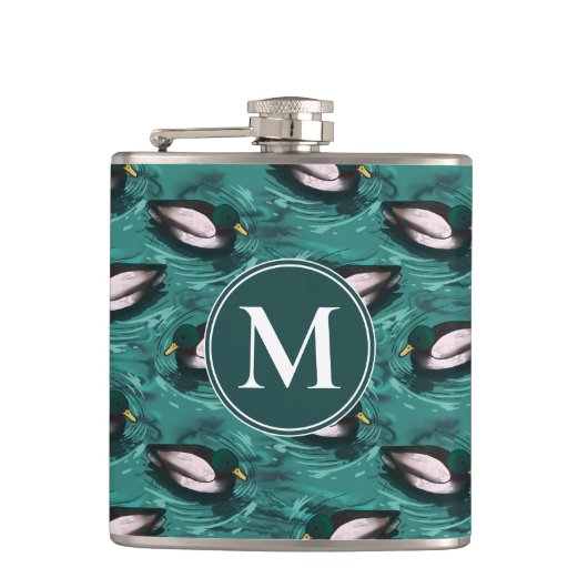 Mallards Schwimmen im Wassermuster Flachmann (Vorderseite)