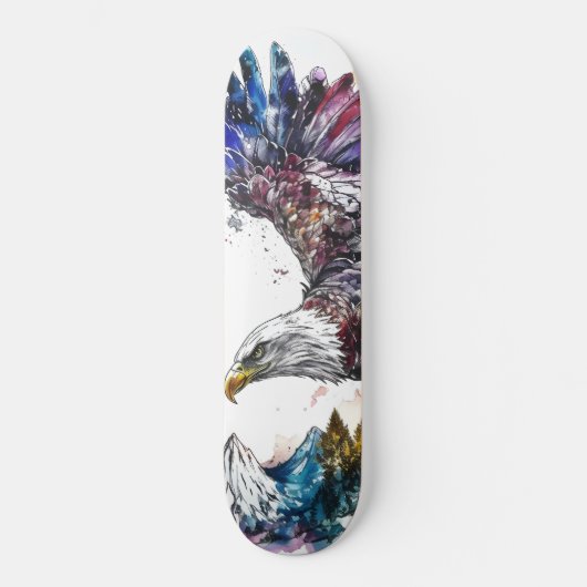 Mallesty Eagle Wasserfarbe Skateboard (Vorderseite)