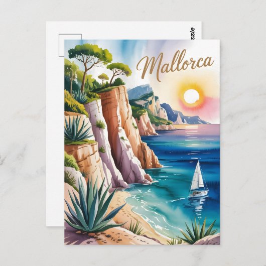 Mallorca Aquarell Wasserfarbe Postkarte (Vorne/Hinten)