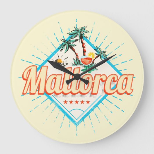 Mallorca Baleareninsel Retro Parrot Vintag Große Wanduhr (Vorderseite)
