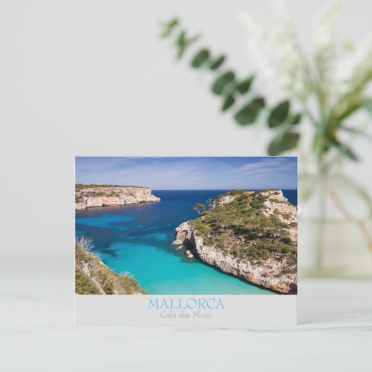 Mallorca - Cala des Moro with text postcard Postkarte (Stehend Vorderseite)
