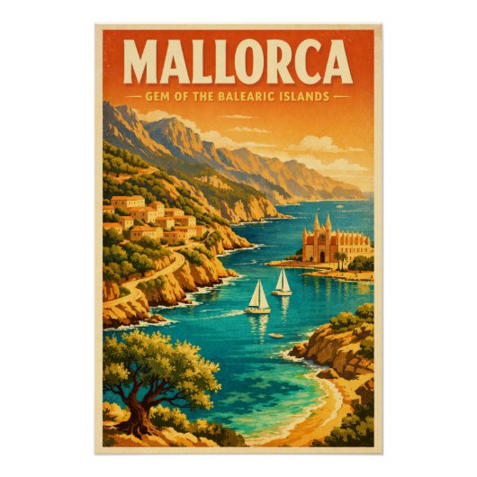 Mallorca, Spain, in a classic retro  Poster (Vorderseite)