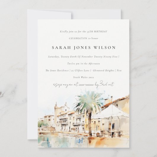 Mallorca Spanien Aquarell Landschaft Geburtstag Einladung (Vorderseite)