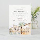 Mallorca Spanien Aquarell Landschaft Geburtstag Einladung (Stehend Vorderseite)