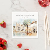 Mallorca Spanien Aquarell-Landschaft Hochzeit Serviette (Beispiel)