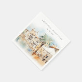 Mallorca Spanien Aquarell-Landschaft Hochzeit Serviette (Ecke)