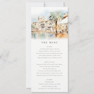 Mallorca Spanien Aquarell-Landschaft Hochzeitsmenü Einladung