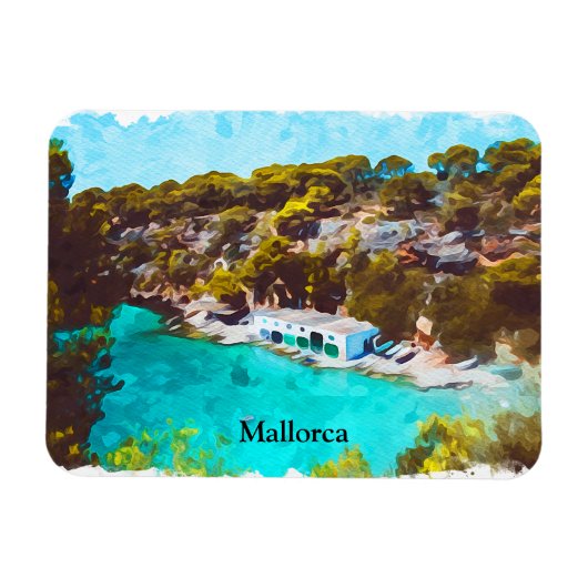 Mallorca Spanien Aquarell Panorama Landschaft Magnet (Horizontal)
