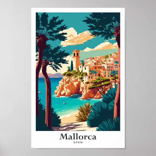 Mallorca Spanien Reisen Kunst, Vintage Illustratio Poster (Vorne)