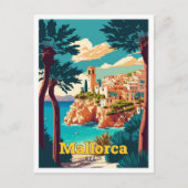 Mallorca Spanien Reisen Kunst, Vintage Illustratio Postkarte (Vorderseite)