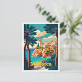 Mallorca Spanien Reisen Kunst, Vintage Illustratio Postkarte (Stehend Vorderseite)