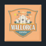 Mallorca Spanien Reisen Retro Abzeichen Magnet<br><div class="desc">Mallorca Retro-Design in einem Emblem-Stil zeigt die Kathedrale Santa María. Mallorca (Mallorca) ist eine der Balearen Spaniens im Mittelmeer.</div>