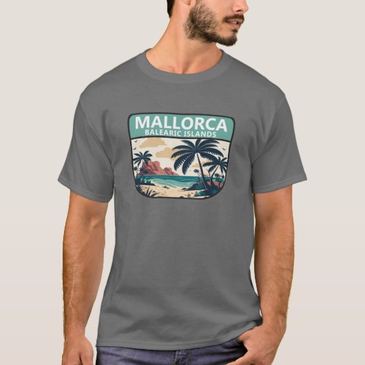 Mallorca Spanien Strand Retro-Emblem Mädchen T-Shirt (Vorderseite)