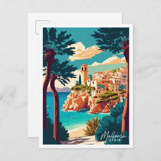 Mallorca Spanien Vintage Illustration Postkarte (Vorne/Hinten)